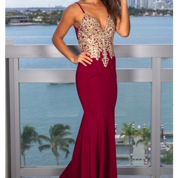 Wine Mermaid Dress with Jewel top - Picture 1 of 6
